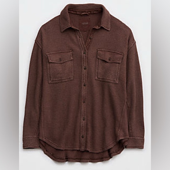 aerie Sweaters - Aerie LumberJane Waffle Shirt in Dark Maple